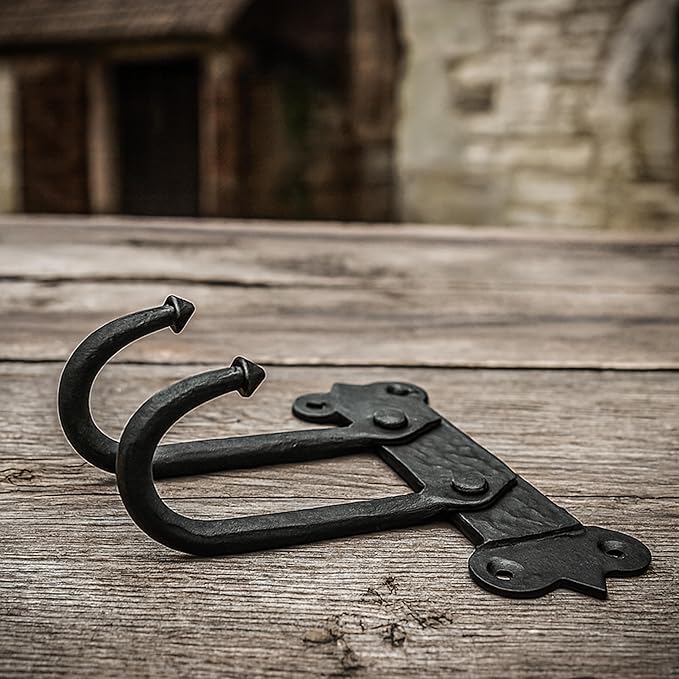 Mystic Colonial Rustic Cast Iron Wall Hanger – Heavy Duty Retro Utility Hooks, Multi-Purpose Wall Mount Hanger for Hanging Coats, Bags, Towels, Robes, Hats & More, Black