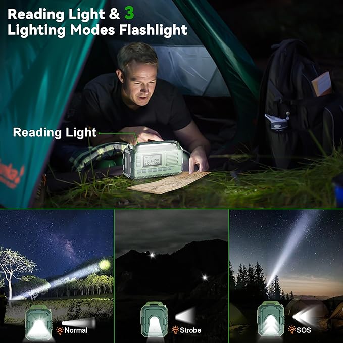 Emergency Weather Radio - AM/FM/NOAA Hand Crank Radio with 15W Fast Charge, 40000mAh Portable Solar Power Bank, Multi-Function Flashlight & SOS Alarm for Outdoor Indoor Emergencies (Green)