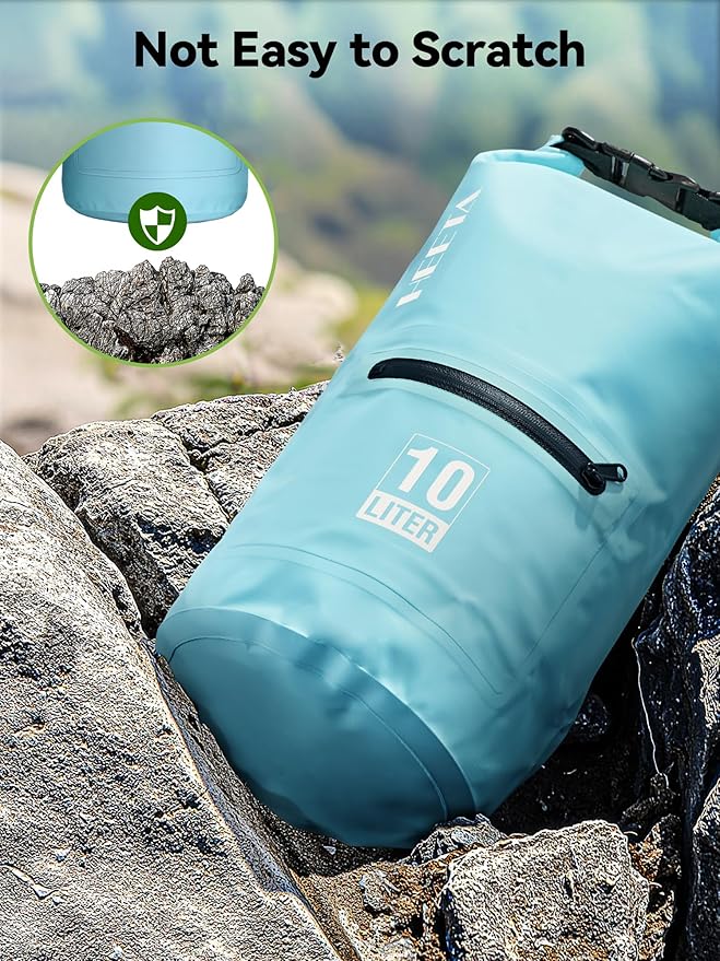 HEETA Waterproof Dry Bag with Front Zippered Pocket for Women Men, 5L/10L/20L/30L/40L Roll Top Lightweight Dry Storage Bag Backpack for Travel, Kayaking, Boating, Rafting, Camping, Hiking & Beach