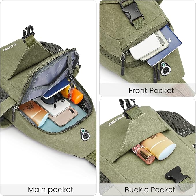 G4Free Canvas Sling Bag Crossbody Backpack with USB Charging Port & RFID Blocking, Hiking Daypack Chest Bag for Women Men