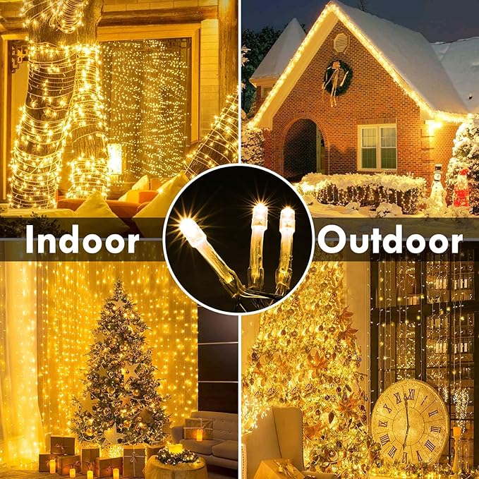 288FT 800LED Extra-Long String Lights Indoor Outdoor Clear Wire, Warm White Christmas String Lights, Plug in Twinkle Fairy Light With Timer and Memory For Wedding Patio Tree Yard Christmas Decorations