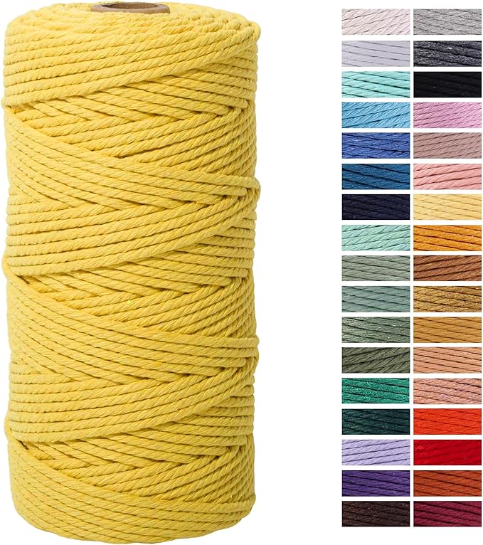 Yellow Macrame Cotton Cord 3mm x 109 Yards, Colorful Twine for Wall Hanging, Plant Hangers, Crafts, Knitting, Decorative Projects