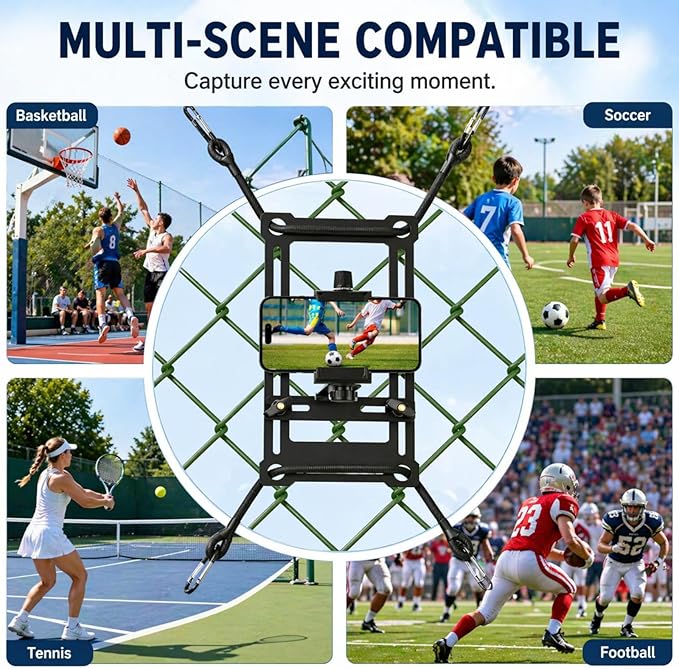 Fence Phone Mount for Baseball Games, Compatible with iPhone, GoPro, Mevo Start, and Cameras, Flexible, Durable, Ideal for Baseball, Softball, and Football Recording