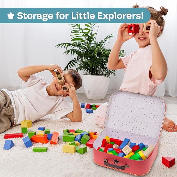 Jewelkeeper Decorative Storage Boxes Set of 3 - World Map Mini Suitcase Style Cardboard Suitcase with Brass Clasps and Handle - Ideal for Travel Decor, Event Props and Gift Presentation