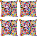 Ambesonne Abstract Throw Pillow Cushion Case Pack of 4, Colored Alphabet Letters Pattern Game Graphic Print, Modern Accent Double-Sided Digital Printing, 16", Multicolor