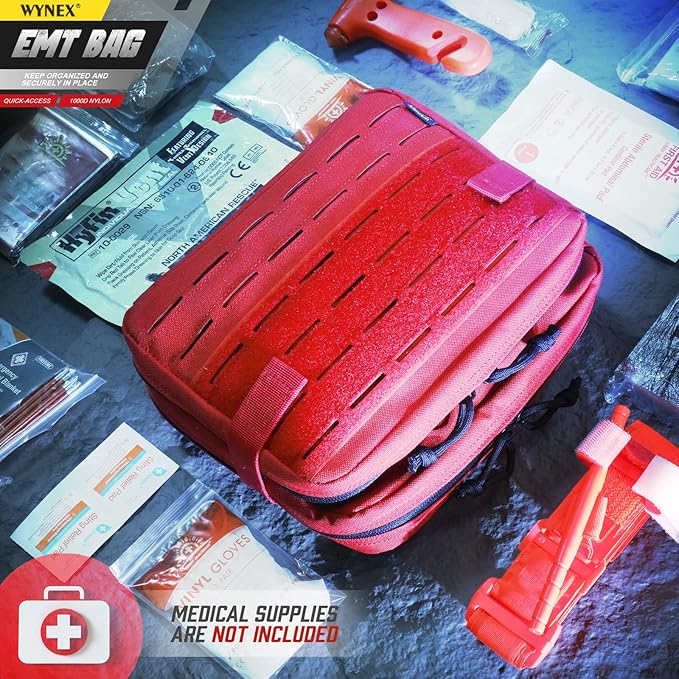 WYNEX Tactical Molle Admin Pouch of Double Layer Design, Admin Pouches Molle Attachment Military Medical EMT Organizer with Map Pocket EDC EMT Pack IFAK Tool Holder Universal U.S.A Patch Included