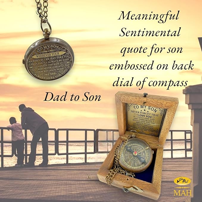 Brass Compass Gift to My Son Never Forget I Love You, Sentimental Keepsake from Mom Dad Grandparents, Inspirational Guidance Compass Gift for Son Graduation Birthday Baptism Confirmation Gift Idea