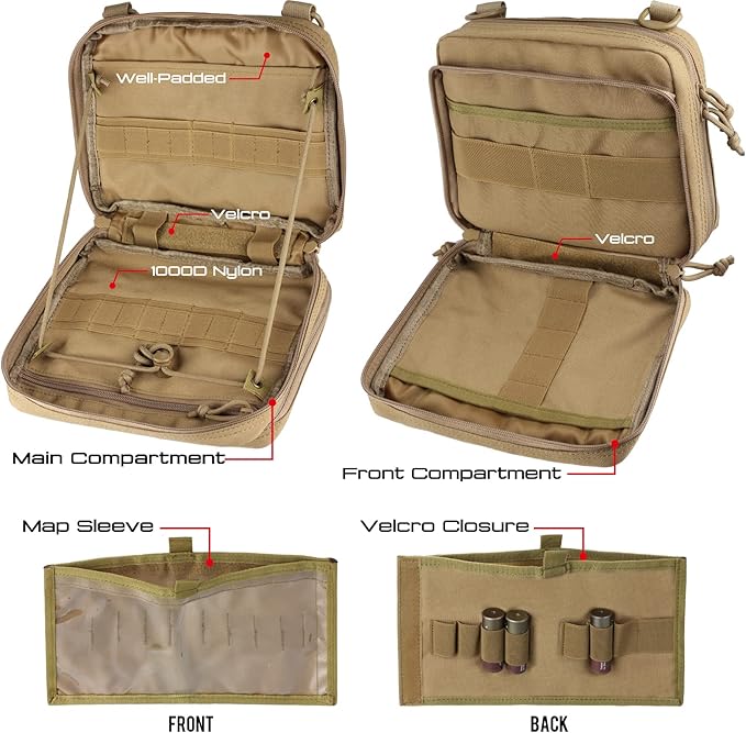 WYNEX Tactical Molle Admin Pouch of Double Layer Design, Admin Pouches Molle Attachment Military Medical EMT Organizer with Map Pocket EDC EMT Pack IFAK Tool Holder Universal U.S.A Patch Included