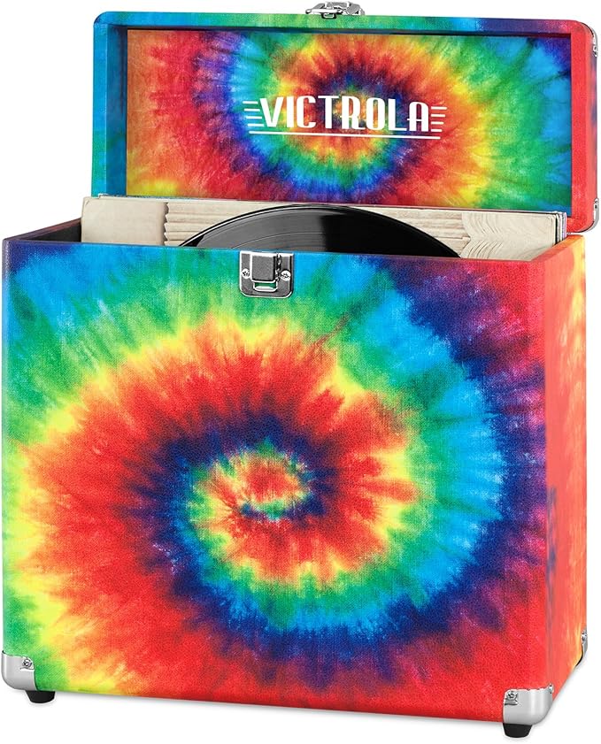Innovative Technology Victrola Vintage Vinyl Record Storage Carrying Case for 30+ Records, Tie Dye - VSC-20-TDY, 1SFA