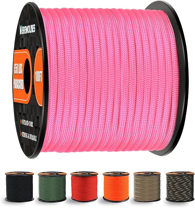 WEREWOLVES 650lb Paracord/Parachute Cord - 9 Strand Paracord Rope - 100', 200' Spools of Parachute Cord, Type III Paracord for Camping, Survival