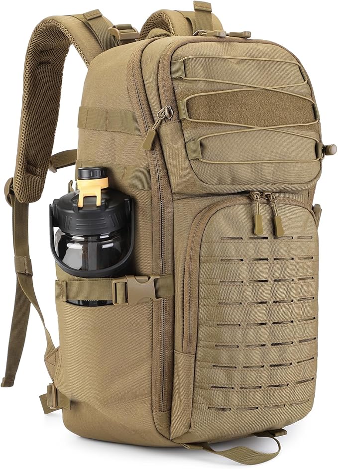 HUNTVP Tactical Backpack for Men 35L Military Backpack MOLLE 1000D Army Daypack 3 Day Bug Out Bag for Work Camping Hiking Outdoor, Brown