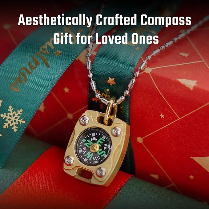 MecArmy Mini Titanium/Brass Compass, Waterproof IPX5 Pocket Compass for Hiking & Survival, Keychain & Necklace Gifts for Men & Women, Ideal Graduation & Outdoor Adventure Present