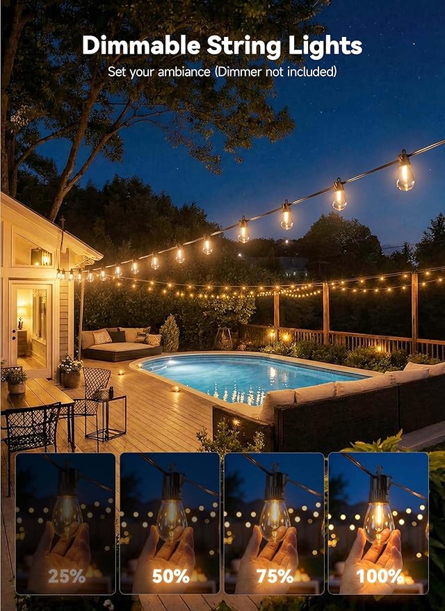 Minetom 101FT Outdoor-String-LED-Patio-Lights-Waterproof, 31Shatterproof S14 Vintage Edison Bulbs, Commercial Grade Outside Hanging Lights Waterproof for Porch Deck Garden Backyard Balcony Cafe Bistro