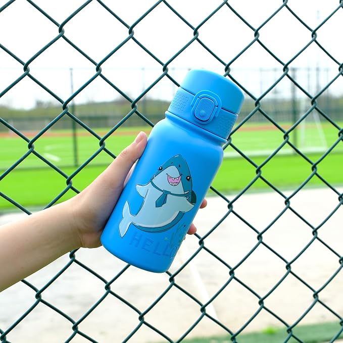 OLDLEY 12oz kids Water Bottle, Stainless Steel Insulated Water Bottle For Kids, With Straws Leak-proof, Kids Water Bottles For School Boys Girls,Polar Sharks