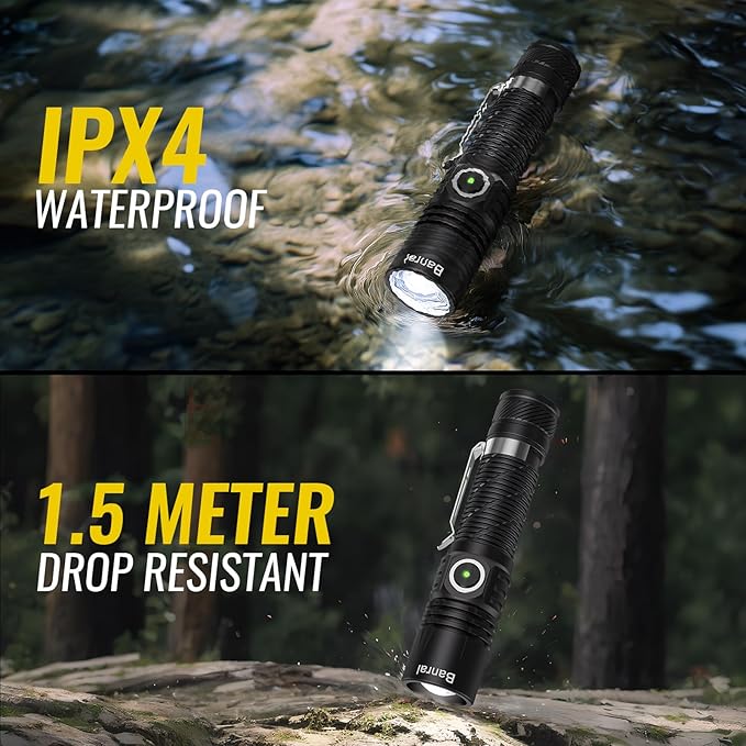 Rechargeable Tactical Flashlights, High Lumens Small Mini USB-C LED Flashlight, Compact EDC Flash Light, 4 Modes&Memory, Waterproof Pocket Lights for Home,Camping,Emergency,Stocking Stuffer for Men