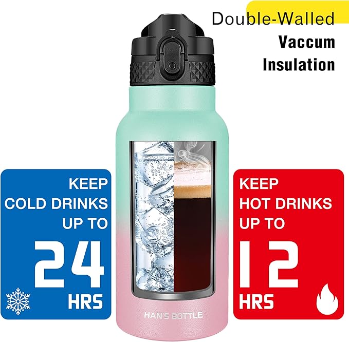 Han's Bottle Kids Water Bottle with Straw Lid - Insulated Stainless Steel Reusable Tumbler for Girls,Boys,Thermo Mug,17oz,Bubble Gum