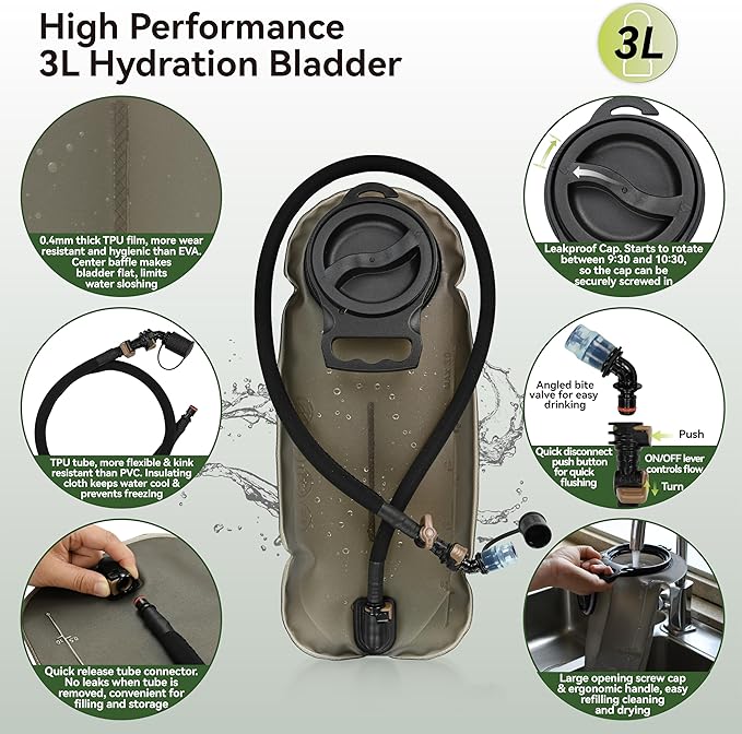 MARCHWAY Tactical Molle Hydration Pack Backpack with 3L TPU Water Bladder, Military Daypack for Cycling, Hiking, Running, Climbing, Hunting, Biking
