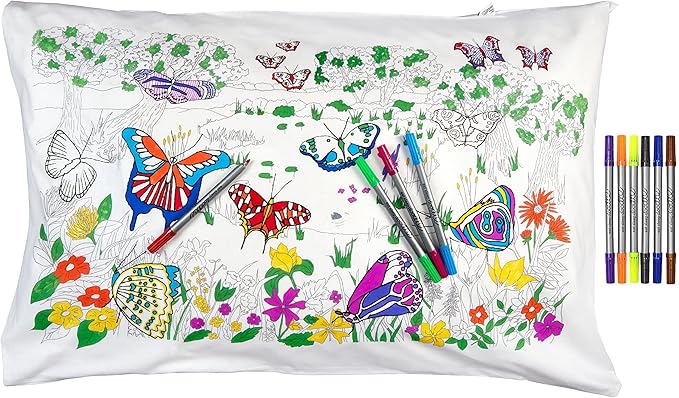 eatsleepdoodle - Coloring Pillowcase for Kids – Reusable DIY Pillow Cover with Washable Markers, Educational Arts & Crafts Activity for Boys & Girls, Fun Gift for Creative Play, Machine Washable