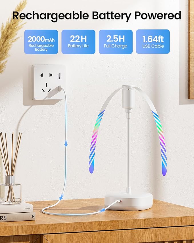 Edvision 4 Pack Food Table Fan, 2000mAh USB Powered Rechargeable Food Fan, Portable Fan with Flexible Goose-Neck and Soft Blades for BBQ, Patio, Party (White)