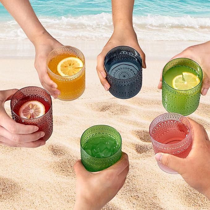 18PCS Plastic Hobnail Drinking Glasses - 14 Oz Clear Vintage Glasses Mixed Drinkware Sets - Disposable Beaded Cups for Beer, Whiskey, Juice, Cocktail, Wine, Party