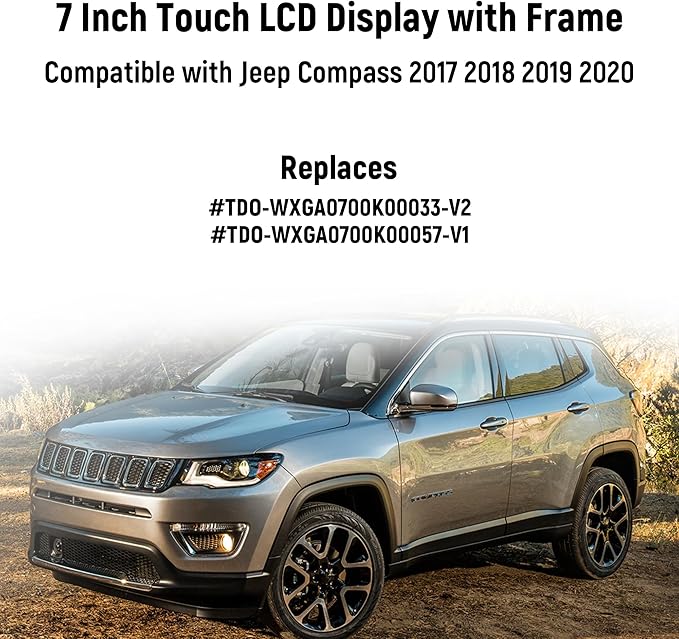 7" Uconnect Touch Screen Display with Bracket for 2017-2020 Jeep Compass Jeep Renegade Touchscreen Digitizer Navigation LCD Monitor Replace TDO-WXGA0700K00033-V2 TDO-WXGA0700K00057-V1