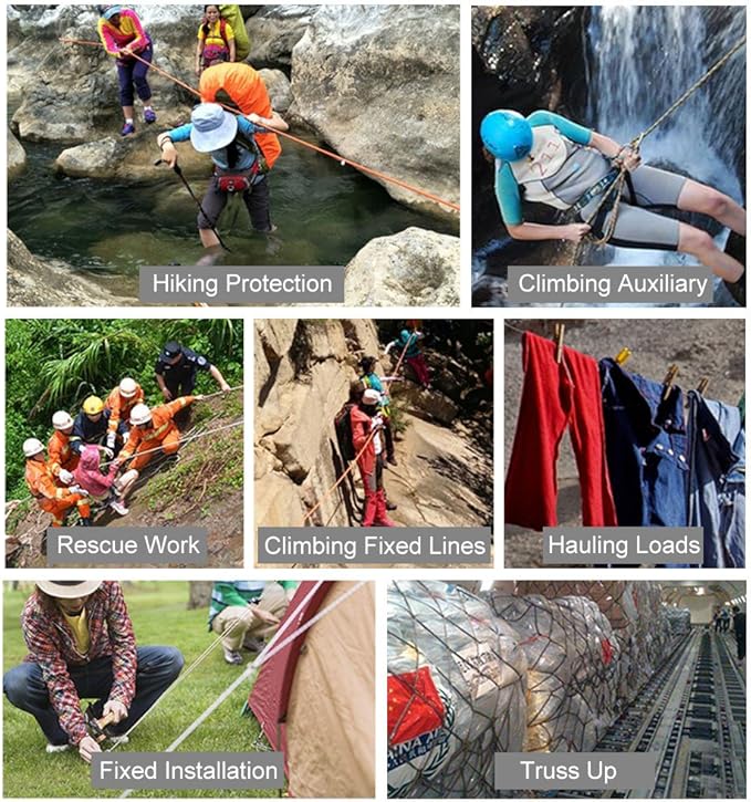 X XBEN Outdoor Climbing Rope 10M(32ft) 20M(64ft) 30M(96ft) 50M(160ft) 70M(230ft) 152M(500FT) 352M(1000FT) Static Rock Climbing Rope for Escape Rope Ice Climbing Equipment Fire Rescue Parachute