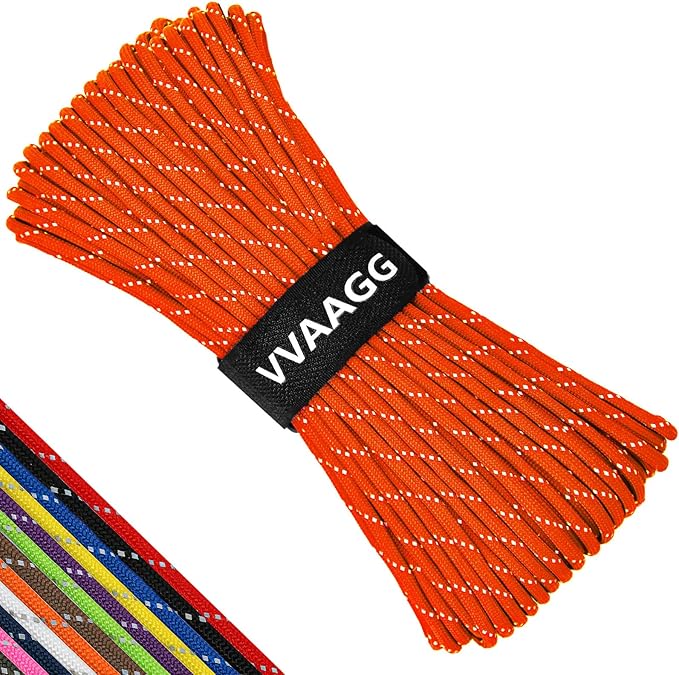 VVAAGG Reflective Paracord Rope 100FT, 7 Strand Nylon para Cord Lanyard Utility 550 Parachute Cord, 4mm Thin Tent Rope for Outdoor Camping Hiking