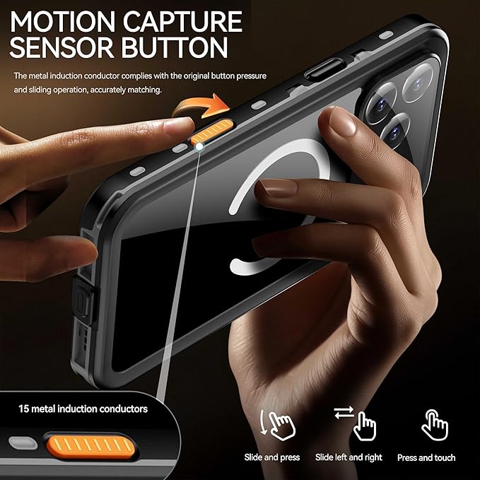Compatible for iPhone 17 Pro Max Case 6.9" Waterproof 【Compatible with Magsafe 】【IP68 Underwater】 Clear Magnetic Built-in Screen Protection Lanyard Diving Swim Dustproof Shockproof Black