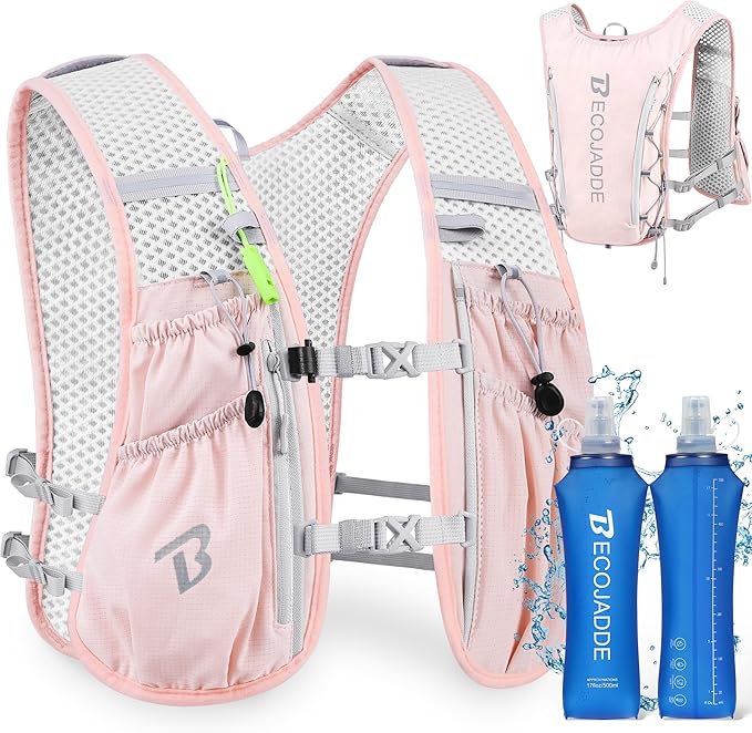 BECOJADDE Running Vest Hydration Backpack for Men Women, 5L Lightweight Running Backpack Hydration Pack for Marathon, Trail, Cycling, Hiking, Jogging