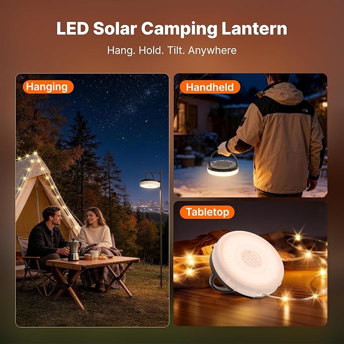 OGERY Solar Camping String Lights, 5400mAh/ 49.2FT/ 11 Modes Rechargeable Camping Lights Outdoor/Indoor, 4-in-1 Quick Storage Fairy Tent Lights Portable LED Lamp for Patio Yard Party Decor Essentials
