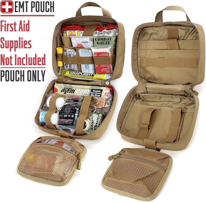 LIVANS Tactical Molle Medical Pouch - Upgraded Size, Large Capacity IFAK Pouch with Detachable Quick Release and Headrest Mount, Includes Flag and Cross Patch