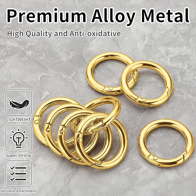 Gkeygo Key Ring Clip, 1 Inch Keychain Rings, 8 Pack Round Carabiner Clip for Keys, Buckle, Bags, Purses - Key Chain Hooks Replacement Keychains Lanyard DIY Crafts, Gold