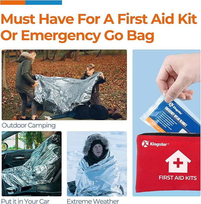 K Kingstar Emergency Blanket 75 Pack, 84" L x 52" W, Bulk Supply for Homeless Outreach, Mylar Blankets Retain 90% Body Heat, Perfect for Building Winter Survival Kits & Community Care Packages