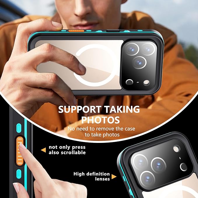 Waterproof Case for iPhone 17 Pro – IP68 Submersible Shield with Built-in Screen Protector, Shockproof Military-Grade Armor, Full-Body Heavy-Duty Protection, (Teal)