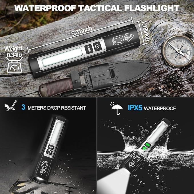 Rechargeable Flashlights High Lumens - Super Bright Small Pocket Magnetic Flashlight, 8 Modes LED Tactical Flash Light, Dual Button Powerful Work Light for Car,Home,Camping,Emergency (2, Pure Black)
