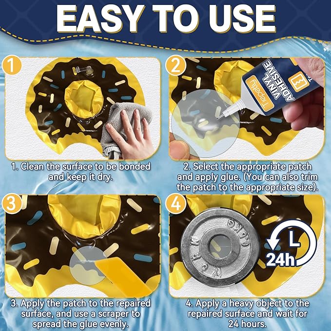 Tiepetly Vinyl Repair Kit Transparent, Air Mattress Patch Kit Heavy Duty, Pool Liner Patch Waterproof, for TPU, EVA, ABS, PVC, Inflatables, Swimming Pool, etc (60ml)
