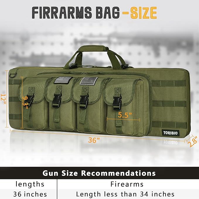 TORIBIO Double Rifle Case Soft Bag 32" 34" 36" 42" 46" 48'' 51“ 55” Gun Case Tactical for Rifle Firearm Storage, Transportation and Hunting Shooting Range, Rifle Backpack