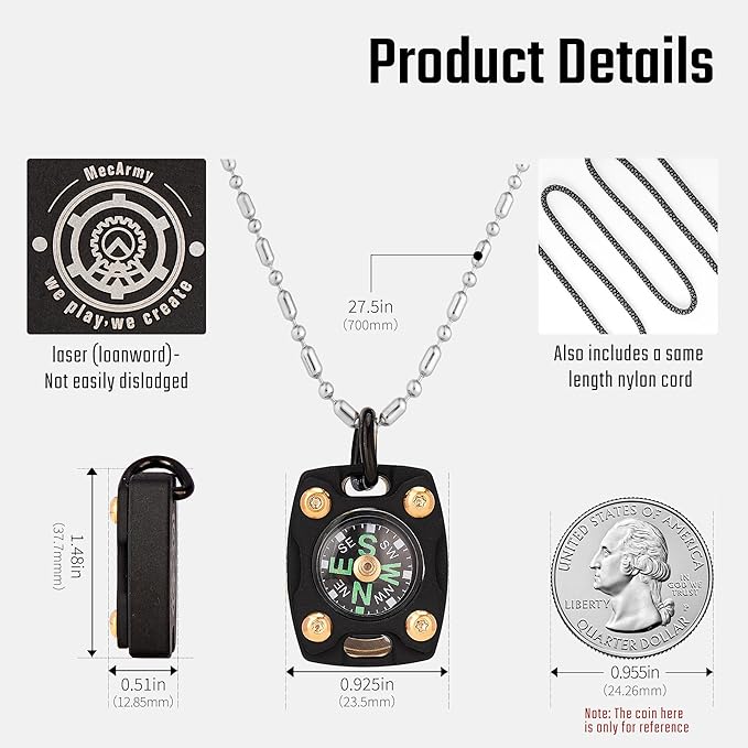 MecArmy Mini Titanium/Brass Compass, Waterproof IPX5 Pocket Compass for Hiking & Survival, Keychain & Necklace Gifts for Men & Women, Ideal Graduation & Outdoor Adventure Present