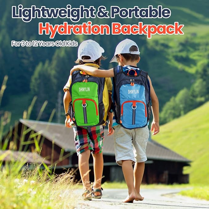 Shinylin 2 Pcs Kids Hydration Backpack with 1.5L Water Bladder Lightweight Kids Hiking Backpack Water Rucksack for Boys Girls Climbing Running