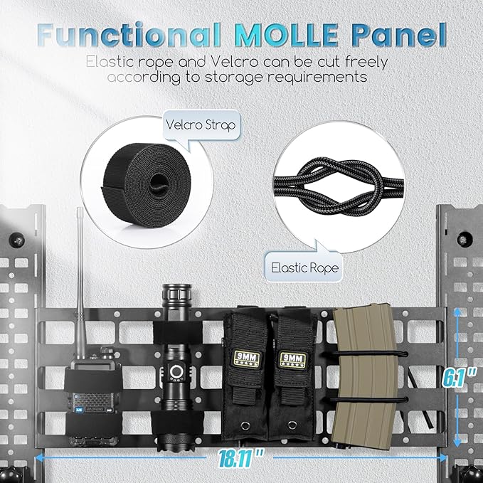 Adoreal Modularity Gun Wall Mount, Hold Up 120LBS Gun Rack for Wall with 6 Mounting J-Hooks, Rifle Shotgun Rack with Molle-Hole Hanging Plate 31.8" x 22" Tactical Gear Wall Mount Functional Mount