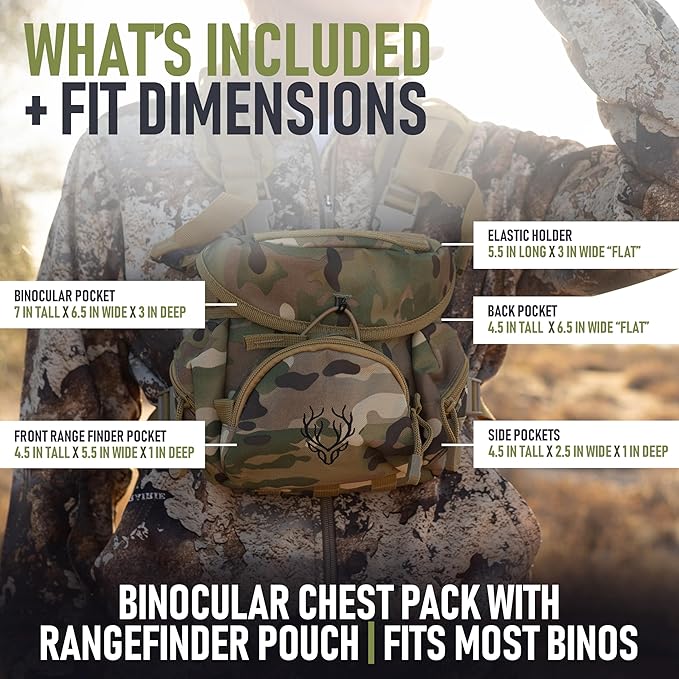 Binocular Harness Chest Pack - Lightweight Hunting Chest Rig with Rangefinder Pouch, MOLLE System Bino Harness for Bow Hunting, Tactical Chest Pack for Men, Veteran Owned Gear, MultiCam
