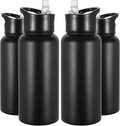 VEGOND 32 oz Insulated Water Bottle Bulk Stainless Steel Metal Water Bottles with Leak Proof Straw Lid & Spout Lid, Wide Mouth Double Walled Vacuum Travel Sports Bottle, Black 4 Pack