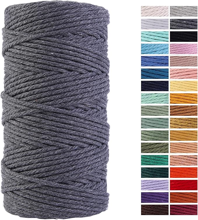 Gray Macrame Cord 3mm x 109Yards,Colored Cotton Rope Craft Cord Colorful Cotton Cord Twine for Wall Hanging Plant Hangers Crafts Knitting Decorative Projects