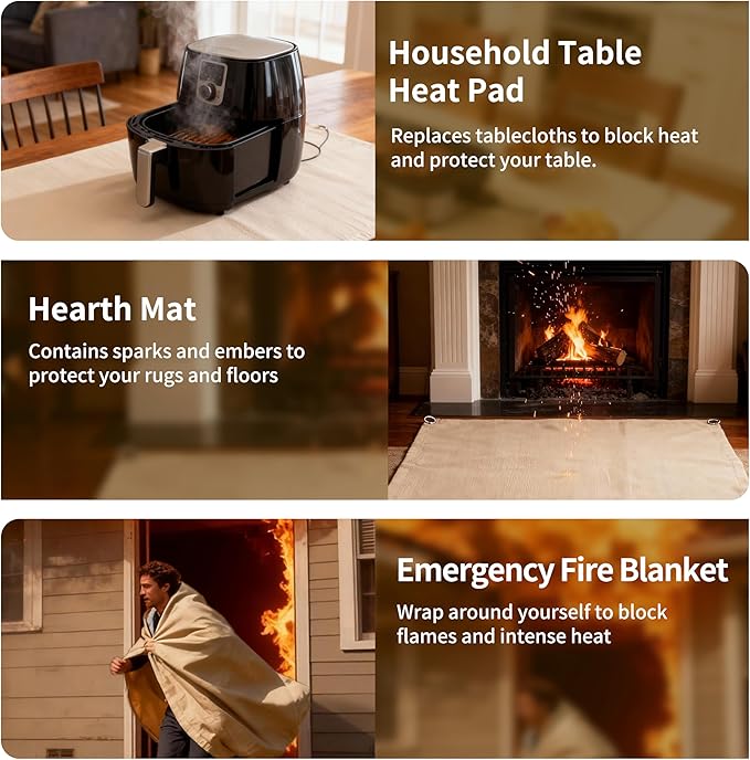 Fireproof Camping Blanket - Heat-Resistant Fiberglass Mat for Outdoor Cooking, BBQ & Emergency (Khaki 12" x 12")
