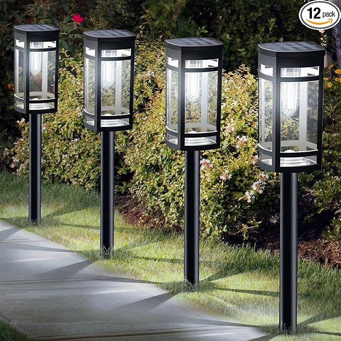 EXCMARK 12 Pack Solar Lights Outdoor Waterproof for Garden Pathway Walkway Driveway Yard Lawn Decorative Landscape Lighting. (Cool White Light, 12)