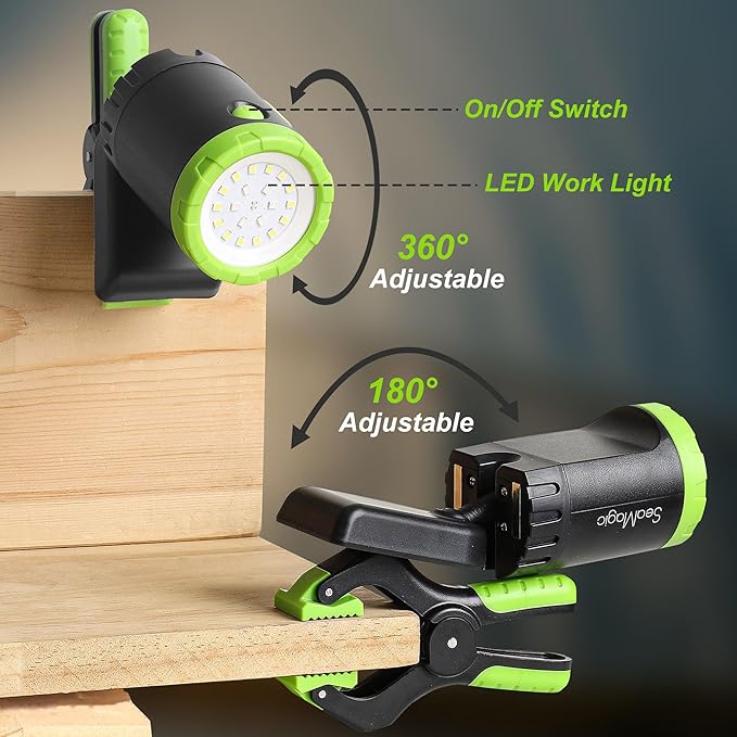 2-Pack Rechargeable LED Work Lights, 360-Degree Adjustable Spotlights with Magnetic Base, Clamp Lights for Barbecue, Workshop, Construction Site, Car Repairing and Home Using