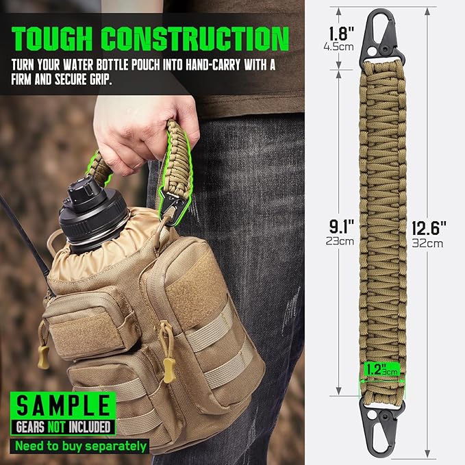 Tactical Paracord Handle，9-core Weaving Paracord Strap for Bag Strap Replacement，Molle Attachment with Metal/Plastic Clips for Backpack Sling Bags Water Bottle Holder