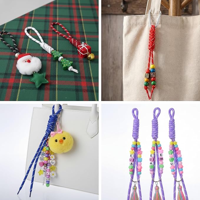 12Pcs Paracord Keychain Paracord Charm Bag Keychain Accessories Colorful Braided Code Charms Rope Bag Charms for Handbag Accessories Purse Hanging Ornament Water Bottle Backpacks