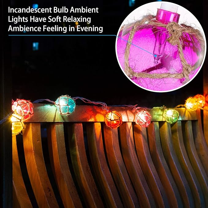 Brillarlights Nautical Fishing Float String Lights, Beach Themed Buoy Lights Set of 10 Multicolor String Lights for Indoor Home Decor and Outdoor Patio Decorations