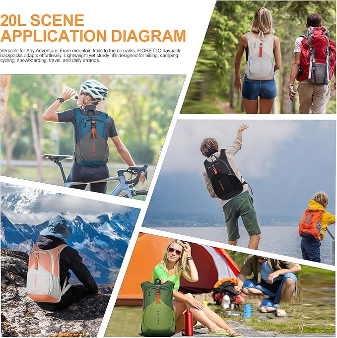 FIORETTO 20L Hiking Backpack for Women Men Mini Packable Backpack Lightweight Small Daypack for Camping Travel Outdoor, Orange